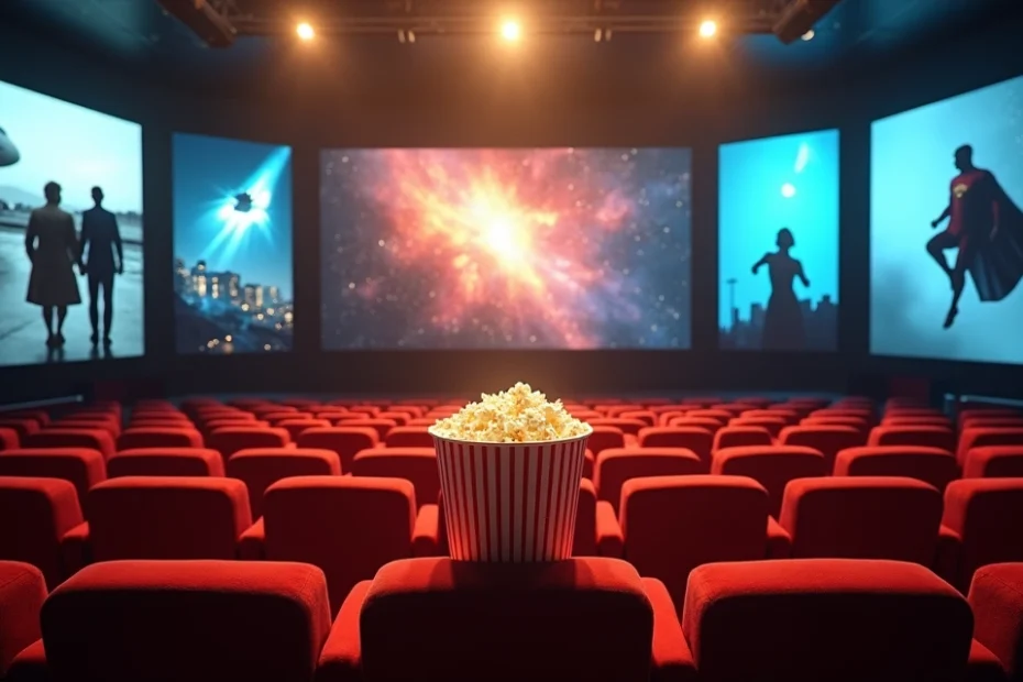 Collage de escenas icónicas de clásicos del cine en una sala oscura