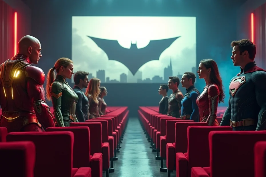 Superhéroes tipo Marvel y DC frente a frente en una sala de cine